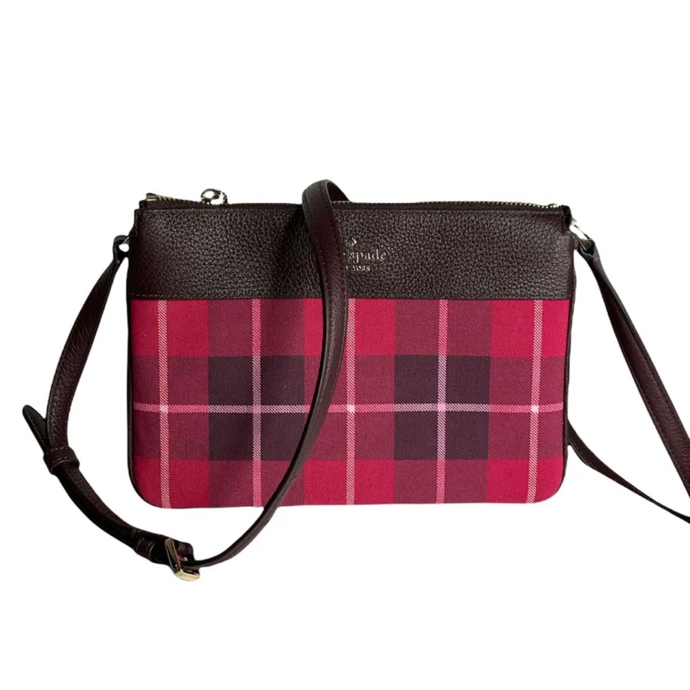 Kate spade Triple Gusset Plaid Print Crossbody Bag in Bright Rose Multi